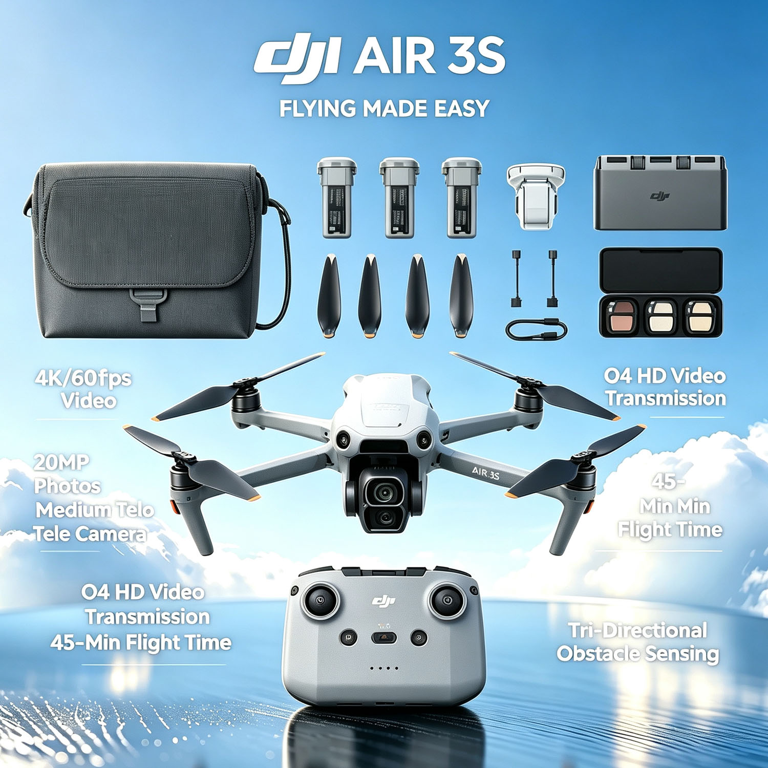 DJI Air 3S Fly More Combo (RC- - Drone Rc N3 3 Batteries incelemesi ve fiyatı